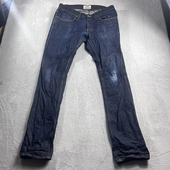 Acne Studios Max Raw Denim Dark Wash Slim Straight Leg Jeans Mens 36x34 Designer